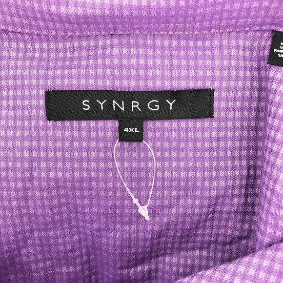 Synergy Mens Size 4XL Short Sleeve Button-Up Collared Shirt in Purple Check - Picture 5 of 6